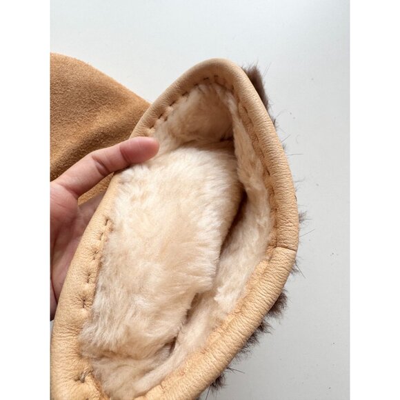 Vintage Alaskan Tan Suede Leather Beaver Fur Trim Sheepskin Lined Eskimo Mittens - Picture 10 of 11